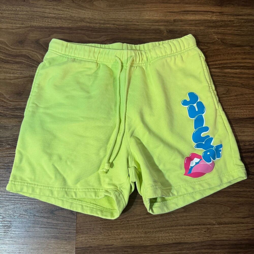 POPPI Juicy AF Neon Green Sweatshorts Limited Edition Size Medium Unisex Cotton